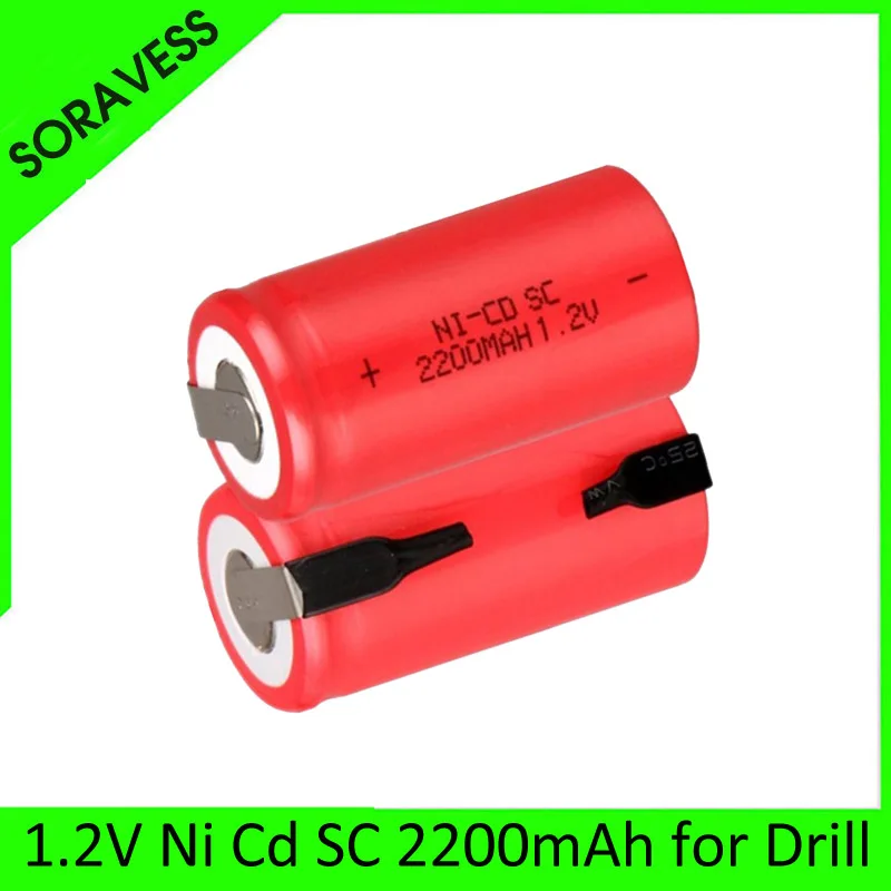 

Ni-Cd 1.2V SC battery 2200mah Rechargeable Batteries Sub C nimh cell with welding pins tab for vacuum cleaner electric drill