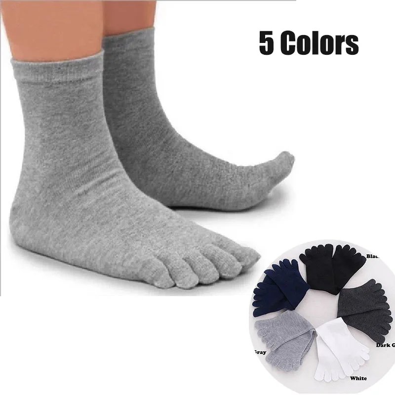 5 Pairs/Lot Solid White Black Gray Men Toe Socks Bamboo Fiber High