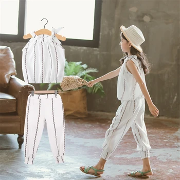 

Girls carters outfits cherry white set striped 2 pcs sleeveless vest girls tshit and full pants trousers toddler girl tracksuits