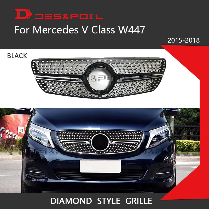 Алмазная решетка Viano V Class Черный Серебристый Хром для Mercedes Benz V260 V250 AMG Line передний