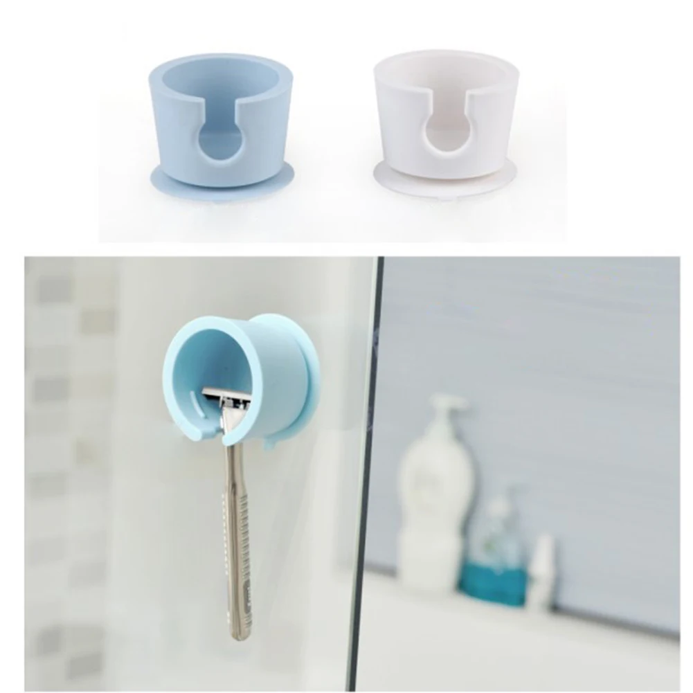 

New Safe Razor Stand Wall-Sucking Toothbrush Holder Shaver Cap Holder Bathroom Shower Organizer Storage Random Color