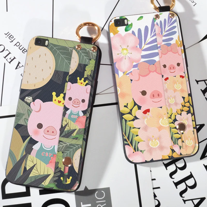 

Cute Wrist Strap Phone Cases For Huawei P8 / P8 Max cartoon pig Scrub case For Huawei P8 Lite 2017 animal silicone Cover