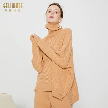 

yellow cashmere turtleneck sweater mujer women Korean style pull fem me 2019 autumn winter knitwear plus over sized