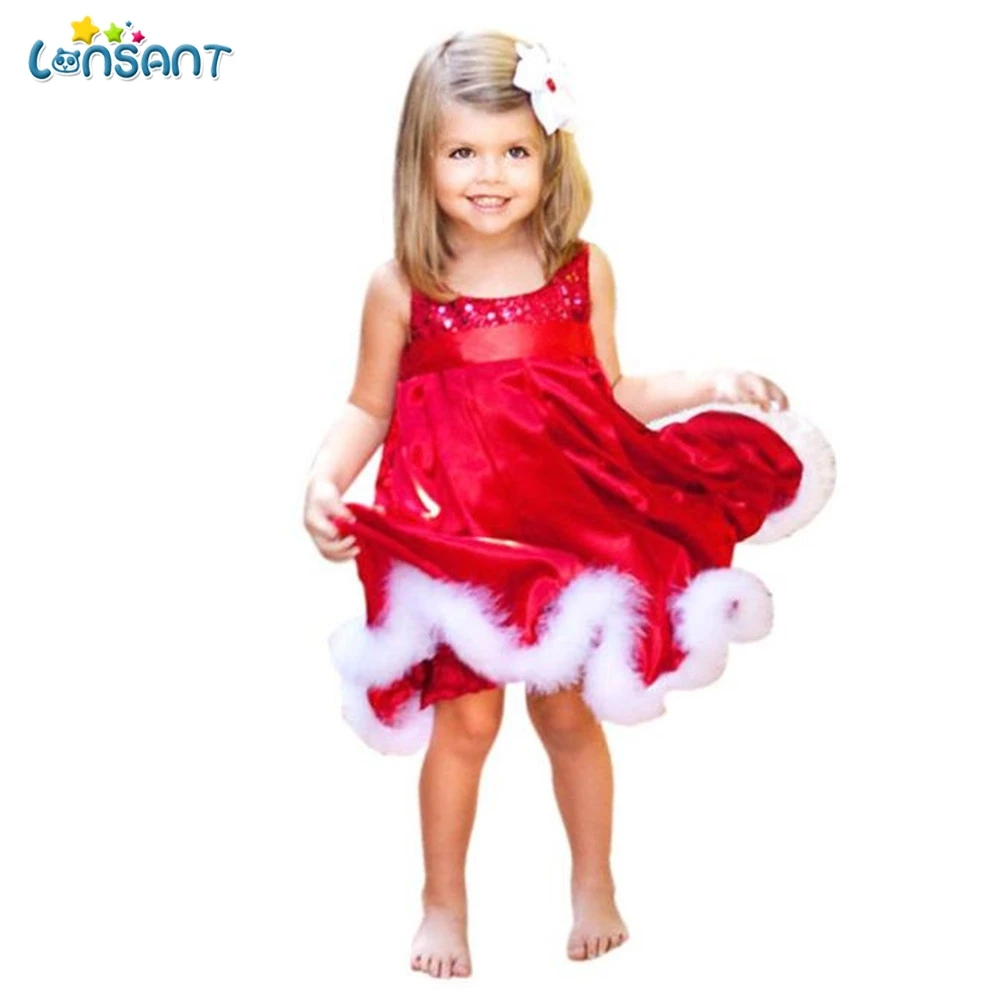 

LONSANT Christmas Kid Baby Girl Dresses Children Cotton Sleeveless Sequin Dress Outfits Christmas Party Red Tutu dress Xmas Gift