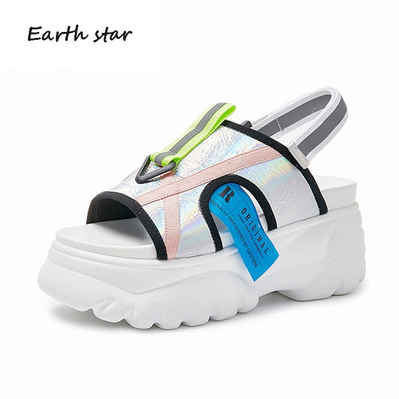 Reflective Shoes Women Chunky Sandals Platform sandalias mujer Summer New Brand Lady White footware Increased chaussures femme Reflective Shoes Women Chunky Sandals Platform sandalias mujer Summer New Brand Lady White footware Increased chaussures femme