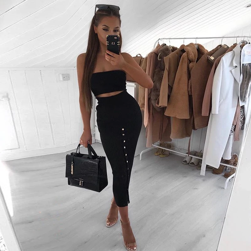 

Fuedage 2018 Bodycon Dress Women Solid Off Shoulder Strapless Sexy Dress Long sleeves Rivet White Elegant Party Dresses Vestidos