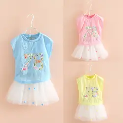 Детский комплект 2016 Летняя детская одежда с коротким рукавом Короткая юбка для девочки Twinset tz-2387