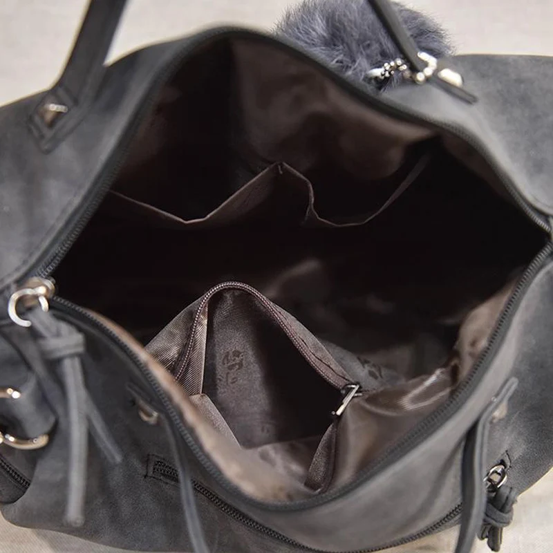 Women Shoulder Bag PU Leather Vintage Female Top-handle Bags Rivet Design Large Ladies Pompon Handbags Girls Bags Bolsa SS0344 (16)