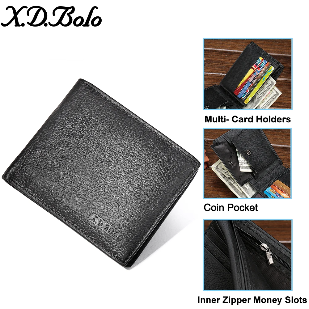 X.D.BOLO Wallet Men Leather Genuine Cow Leather Man Wallets With