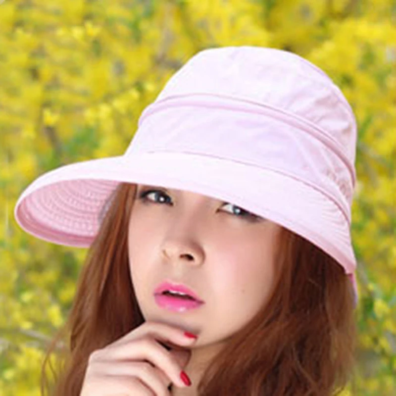 Женская летняя Солнцезащитная шляпа для девочек, модные УФ-защиты, анти-УФ кепки с козырьками, Солнцезащитная Складная купольная шляпа для пляжа, путешествий, пеших прогулок - Цвет: Розовый