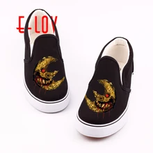 

E-LOV Halloween Monsters Pattern Printed Canvas Shoes Horror Party Slip-On Loafers Women Bloody Moon Custom Painted Canvas Shoes