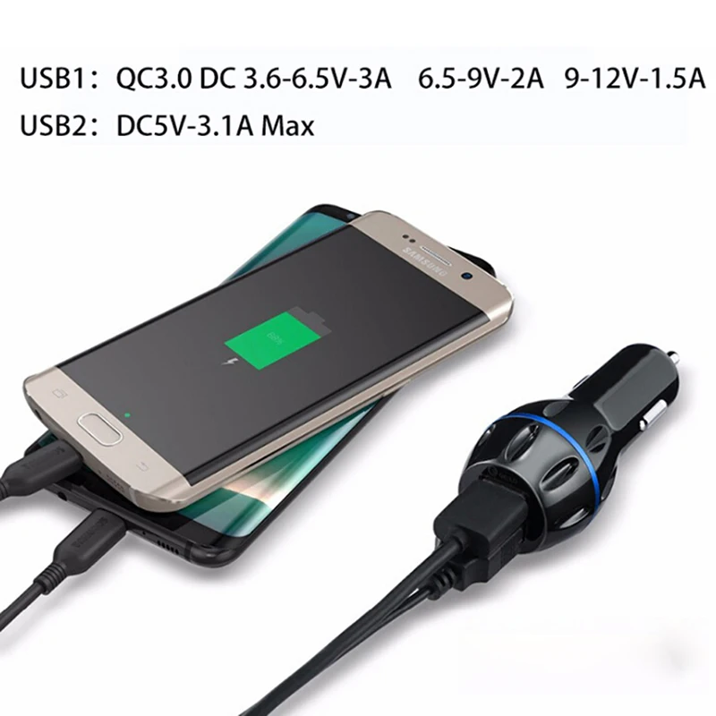 1 шт. новое автомобильное зарядное устройство для быстрой зарядки QC3.0 3.1A 2USB порт