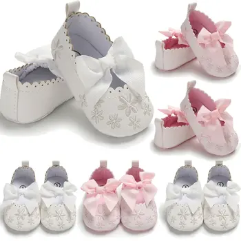 

Princess Baby Shoes Infant Newborn Baby Girls PU leather Floral Bow Soft Summer Crib Shoes Little Baby Anti-slip Pram Prewalker