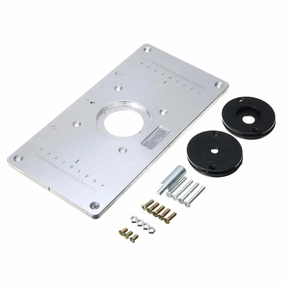 

New Aluminum MetalRouter Table Insert Plate With 4pcs Router Insert Rings For Woodworking Sliver DIY