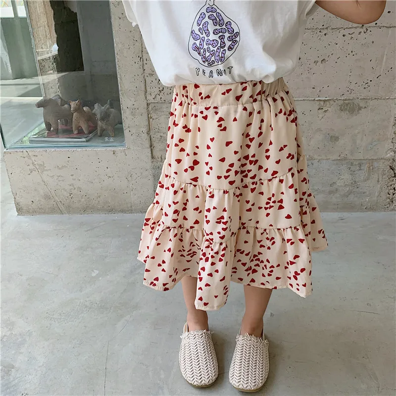 Г. новое поступление, летняя хлопковая Базовая мини-юбка принцессы в Корейском стиле с принтом в горошек и сердца для милых маленьких девочек