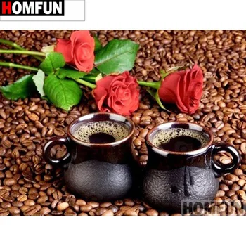 

HOMFUN Full Square/Round Drill 5D DIY Diamond Painting "Rose coffee cup" 3D Diamond Embroidery Cross Stitch Home Decor A19835