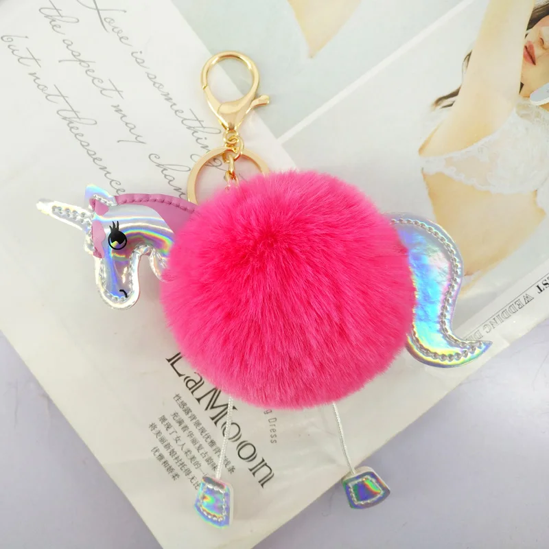 

Fashion Unicorn Pokemon Key Chains Pompom Ball Jewelry Charms Pendants for Handbags Decoration Keychains Car Key Ornaments Toys