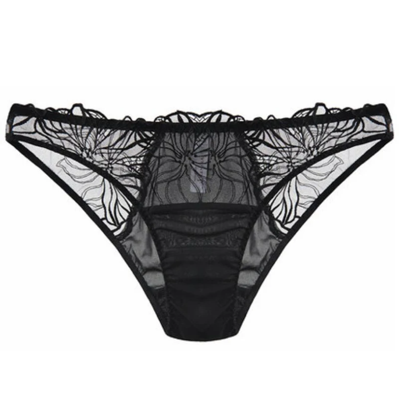 Sexy Panties Black Lace Underwear Women Transparent Silk Panties Briefs