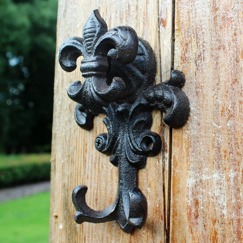 Antique Black Fleur De Lis Design Cast Iron Wall Hook With Two Hangers European Industrial Accents Home Garden Wall Decor Hook Antique Black Fleur De Lis Design Cast Iron Wall Hook With Two Hangers European Industrial Accents Home Garden Wall Decor Hook