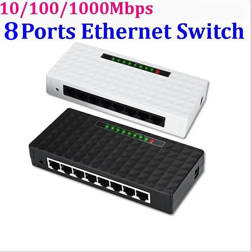 8 Ports 10/100/1000Mbps Network Switch Fast RJ45 Lan Hub MDI