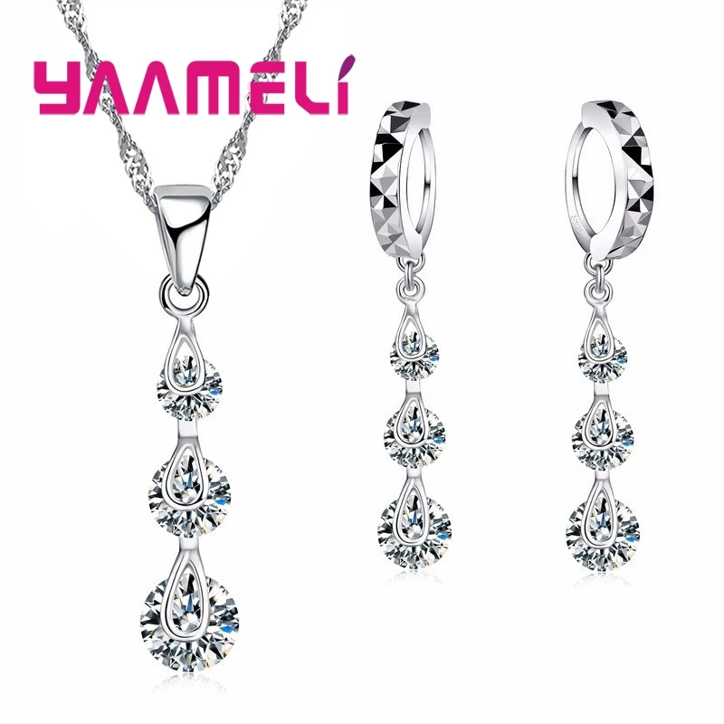 

Fashion Jewelry Sets for Women Valentine Day 925 Sterling Silver Cubic Zircon Necklace Hoop Earrings Bridal Charm Bijoux