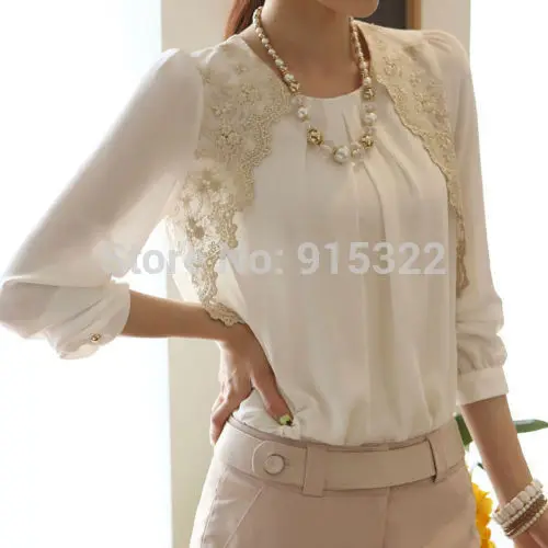 

Fashion Korean Shirt For Women Blouse Long Sleeve Embroidered Chiffon Blouses Casual Tops White Clothing S M L