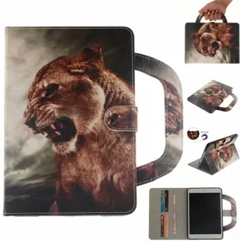 

Tablet Case For iPad Air Covers Cases Handle Flip Cover Stand Leather Wallet Coloured drawing Tiger Lion wolf Coque For iPad 5