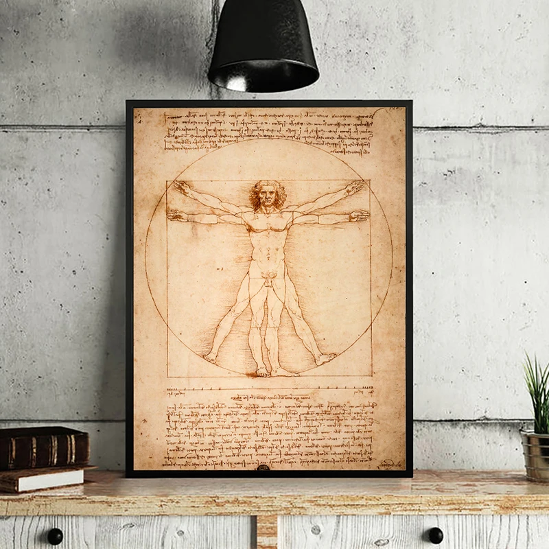 NHDARC Печать на холсте плакат и живопись искусство витрувиан человек исследование пропорций леonardo Da Vinci Настенная картина домашний декор