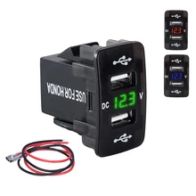 DC 12-24V Dual USB Port Car Charger Cigarette Lighter Socket Power Adapter with LED Digital Voltmeter Meter Monitor For Honda