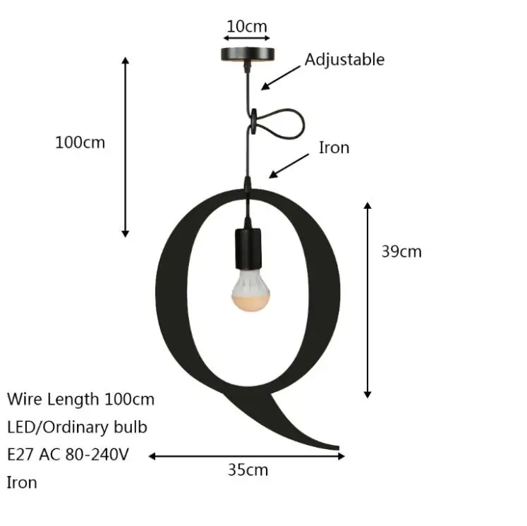 Новинка простой железный букв комбинации N-Z подвесной светильник светодиодный E27 современный Лофт подвесной светильник для restautant магазин кафе бар - Цвет корпуса: Q