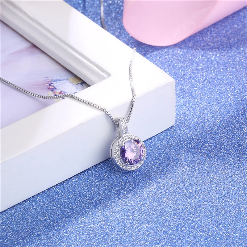 CC стерлингового серебра S925 фиолетовый камень Цепочки и ожерелья Подвески для Для женщин свадебные Обручение Свадебные Мода Jewelry Bijoux Femme ccn147