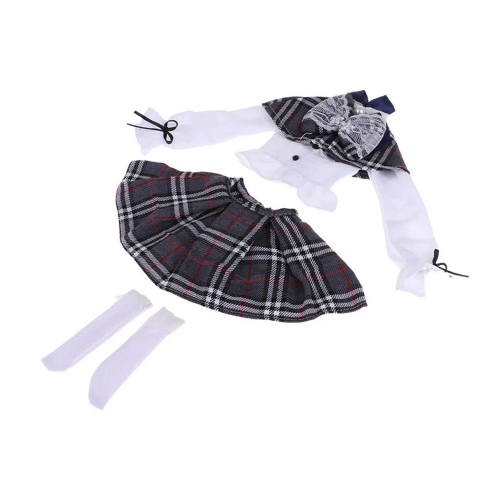 MagiDeal Милая Одежда для кукол ручной работы Футболка клетчатая юбка комплект носков для 1/3 BJD куклы 60 см ночные куклы Лолита