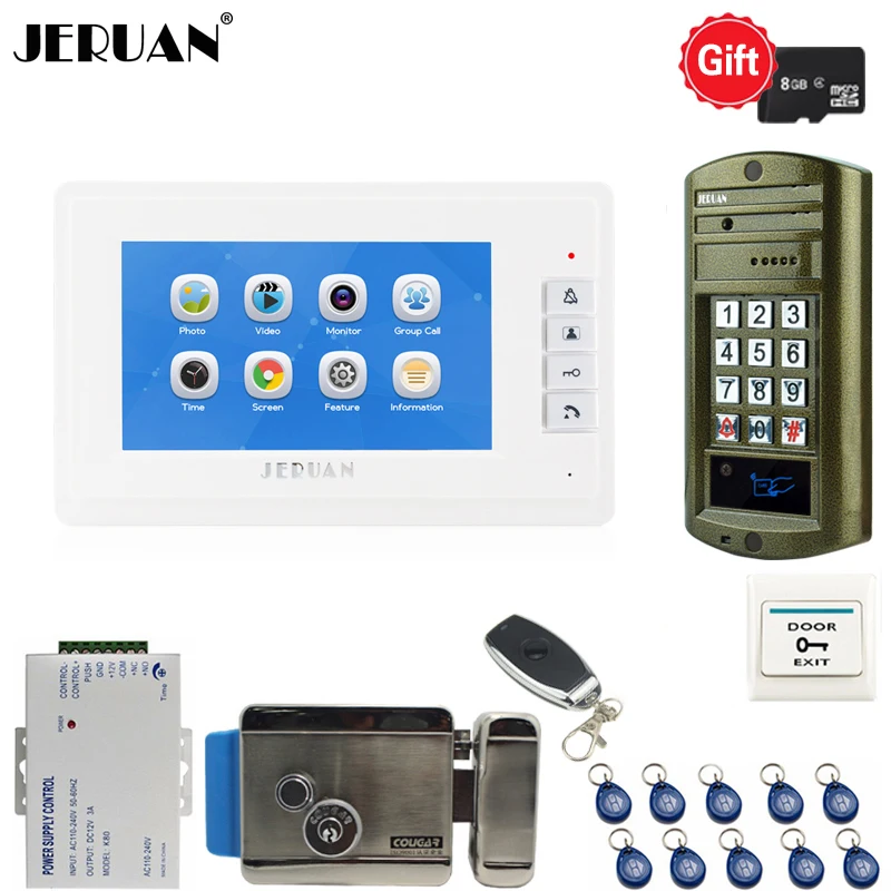 

Home 7 inch Video Door Phone Doorbell Voice/Video Recording Intercom System kit Waterproof password Access Mini Camera +E-lock