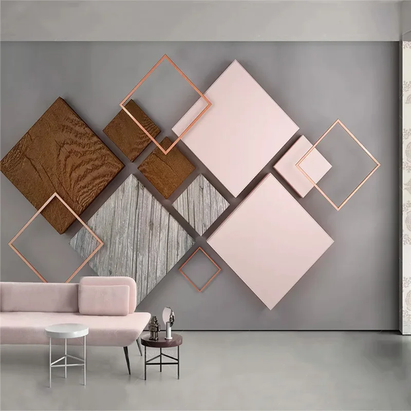 Фото обои 3D Современная Геометрическая четырехсторонняя деревянная зернистая Фреска Гостиная ТВ столовая Водонепроницаемая настенная живопись обои