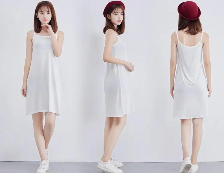 Modal Women's summer full slips with shoulder-straps render vest inside lingerie slip dress underskirt