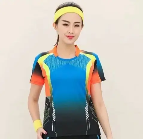 Теннисная спортивная рубашка для женщин/мужчин, шорты для бадминтона, желтые молодежные комплекты для настольного тенниса, tenis fe men ina, командная спортивная форма - Цвет: Women Blue Shirt