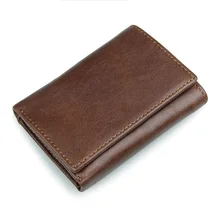 High Quality Genuine Leather Men’s Wallets Coffee Famous Brand Design Cowhide Vintage Male Purse Wallet Photo Card Holder #J8105