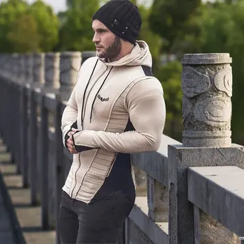 

New Gyms Fashion Men Hoodies Line color Patchwork Quality Men Sweatshirt Hoodie Casual Zipper Hooded Jackets