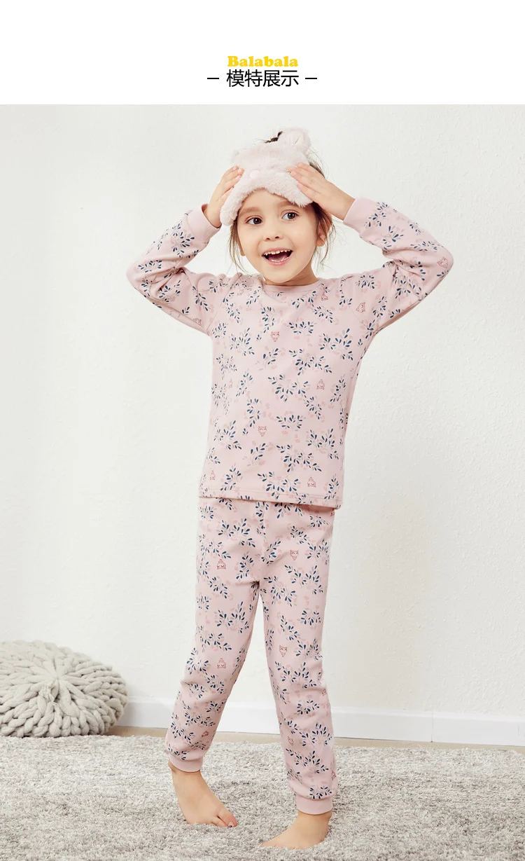 Balabala/комплект из 2 предметов для маленьких девочек, удобная Хлопковая пижама с принтом, рубашка с длинными рукавами+ штаны без застежки, детский пижамный комплект для девочек