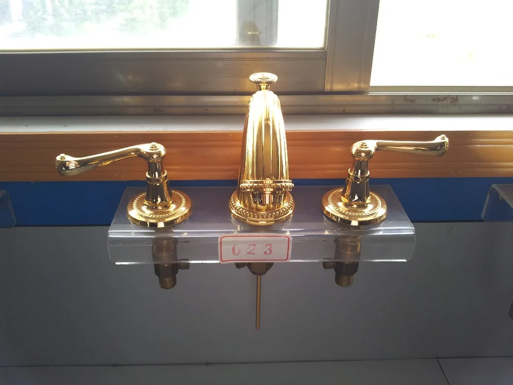

Free shipping 3 pcs widespread gold 24K gold lavatory sink faucet mixer tap new