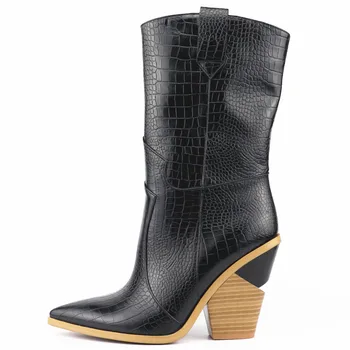 

Drop shipping women boots factory supplier wedges high heels boots western brand classic ladies mid calf half botas female