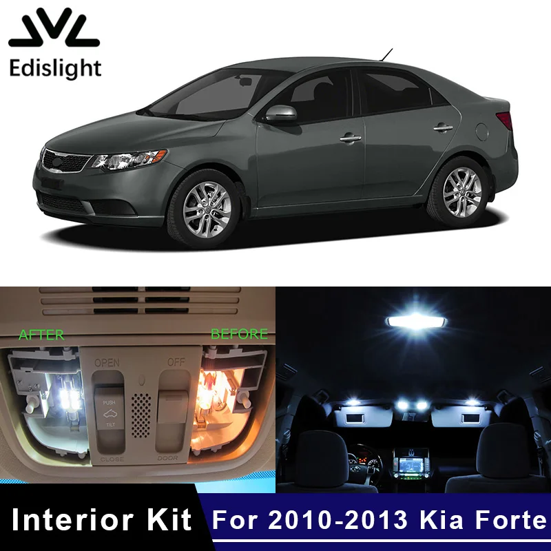 Edis светильник, 8 шт., светло-голубой, белый светодиодный светильник, автомобильные лампы, интерьерная посылка, комплект для 2010-2013 Kia Forte, карта, купол, багажник, пластина, светильник