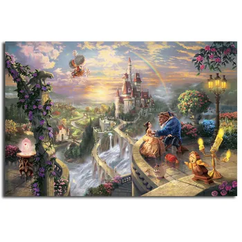 

Thomas Kinkade HD Painting Beauty And The Beast Falling In Love Movie Living Room Decorative Wall Art Print On Canvas Home Decor