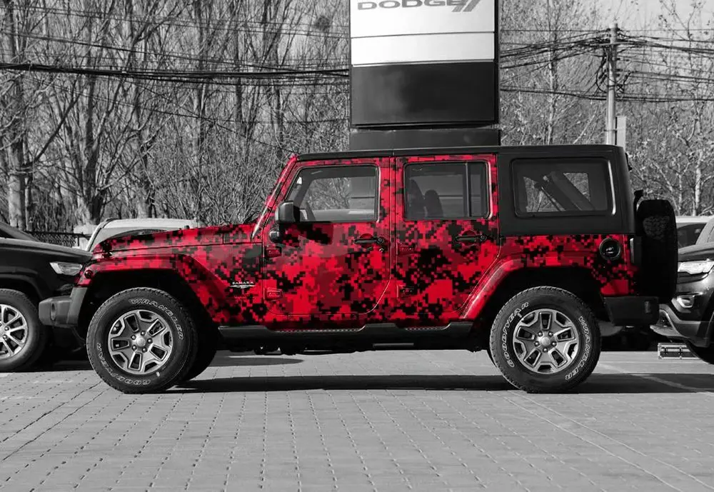 red digital camouflage print graphic car stickers foil  (2)