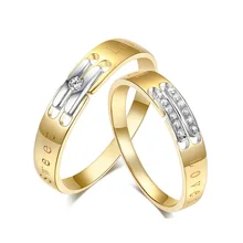Love Diamond Ring 18K Yellow Gold Diamond Wedding Rings Couple Set Genuine Gold Engagement Ring Wedding Band
