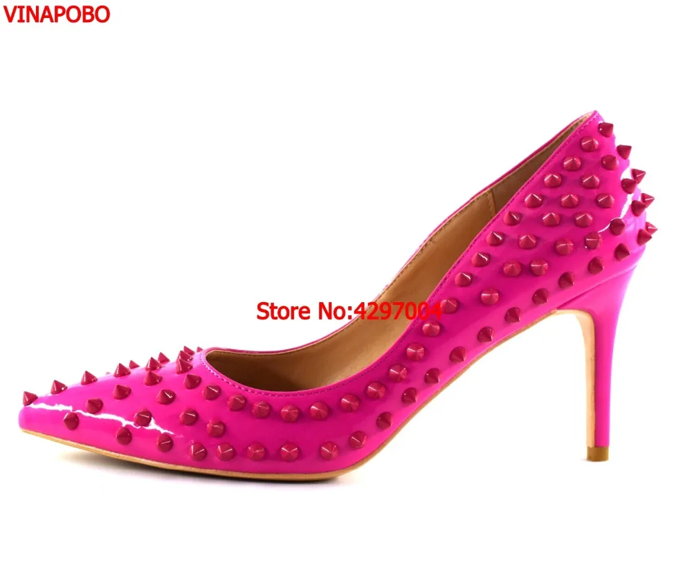 

New Women Pumps Pointed Toe High Heels Shoes Luxury Designer Red Rivets Shoes Wedding Bridal Shoes Women's Shoes Stilettos Heels