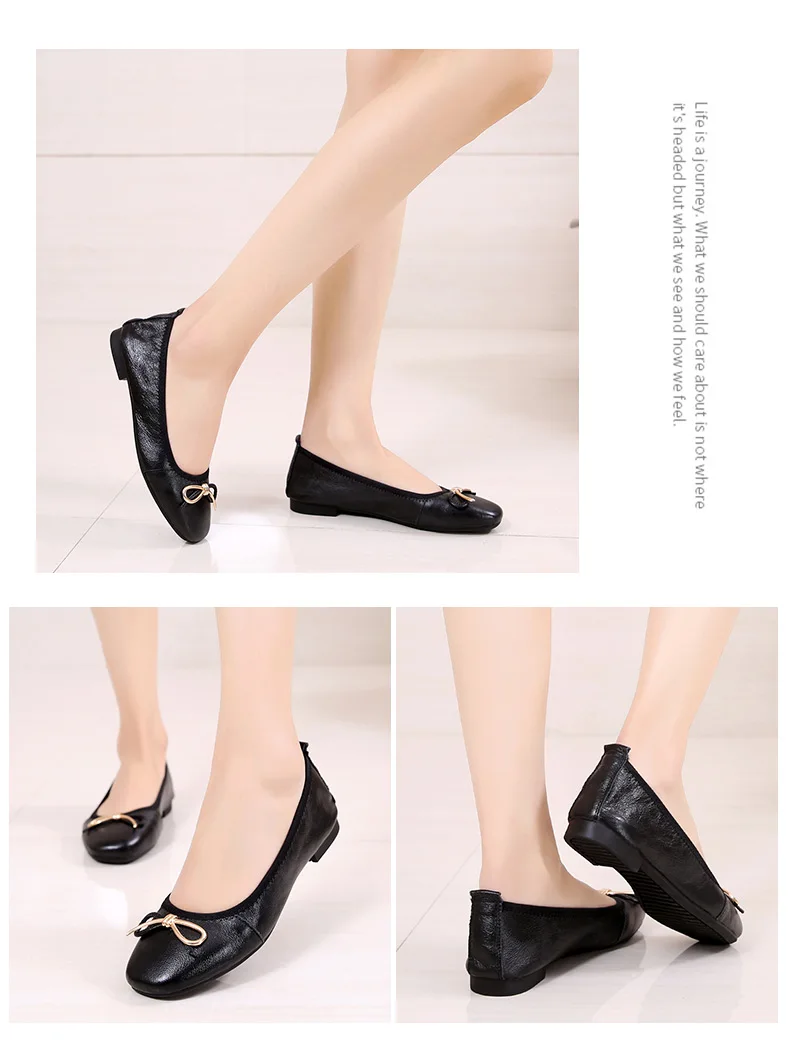 Women's Handmade Shoes Genuine Leather Ballet Flat Slip On Mother Shoes Woman Loafers Soft Single Casual Moccasins Women Shoes (6)