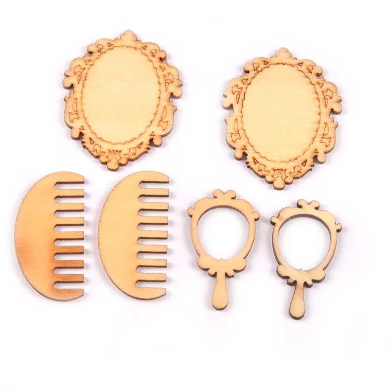 

18Pcs Mixed Natural Color Wooden Crafts Combs And Mirrors For DIY Scrapbook Accessories Wooden Art Decorations 35-45mm M1741