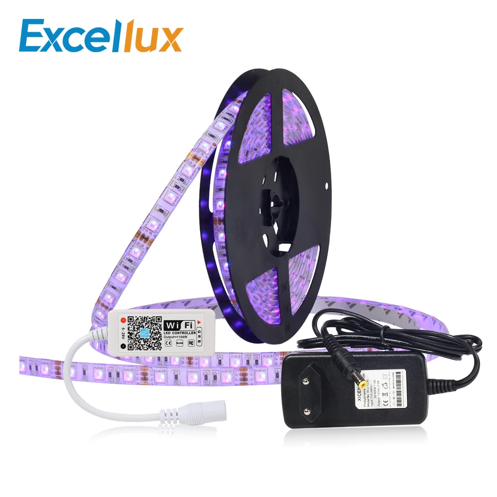 

RGB 5050 LED Strip Lights Full Kit 5M 60leds/m With WIFI Mini Controller Ribbon Led No Waterproof Led Strip+DC 12V Power Adapter