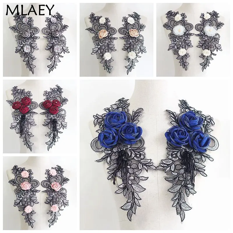 MLAEY 1 шт 38*15 см Элегантный 3D цветок вышивка декольте кружева аппликация с
